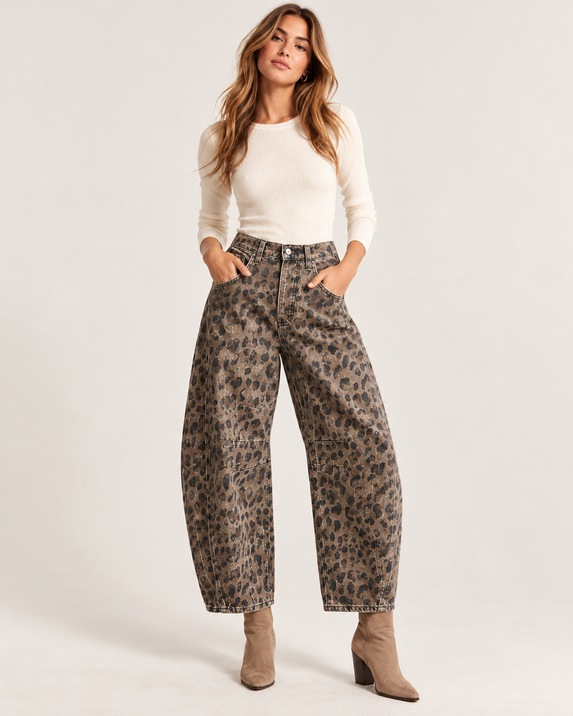 Metamorphosis High-Rise Leopard Utility Barrel Jeans
